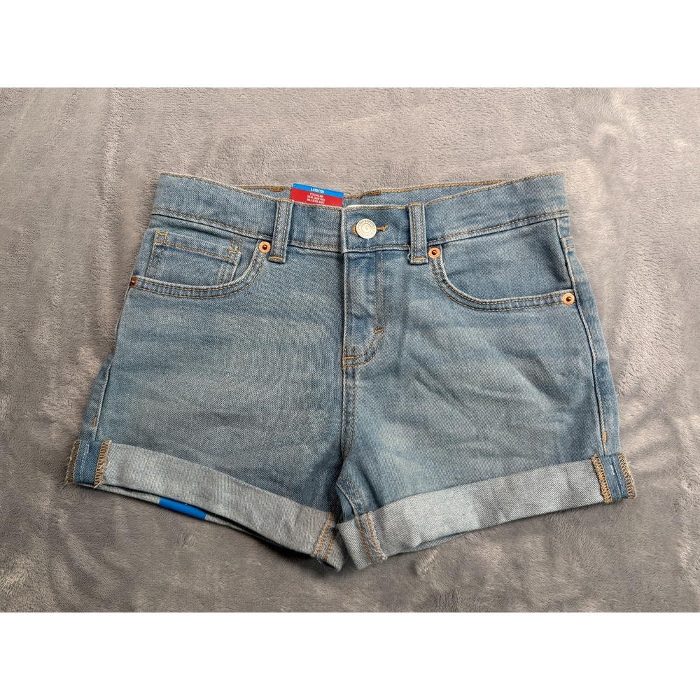 NWT Levi's Denim Girlfriend Shorts Girls L 10/12 Blue Cotton Mid Rise Cuffed Hem